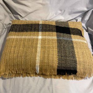a new day fringe blanket scarf wrap plaid tan camel brown white black neutral
